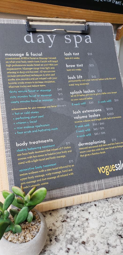 New Day Spa Menu