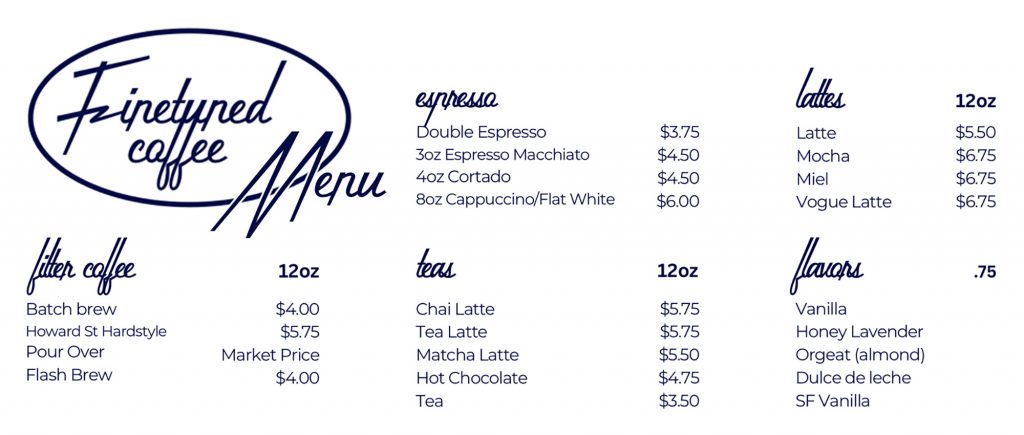 Finetuned Coffee Menu